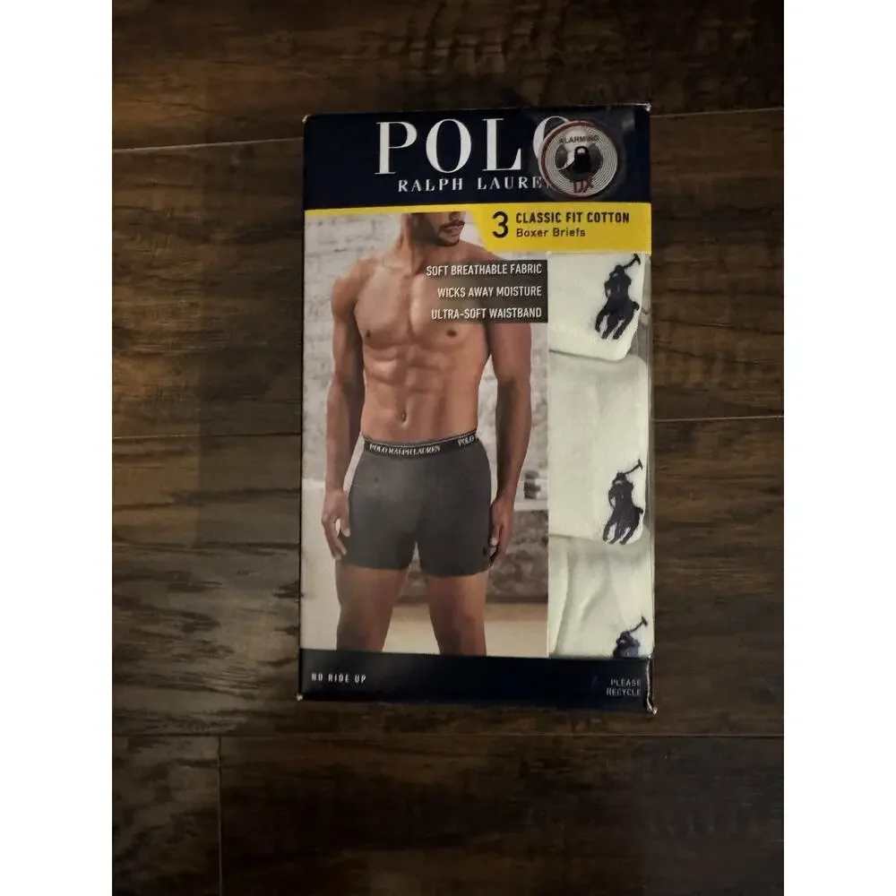 Polo Ralph Lauren Boxer Brief Mens Small Underwear White Classic Fit 3 Pack